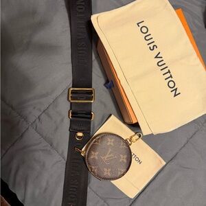 Louis Vuitton Brown Monogram Coin Pouch with Black Strap